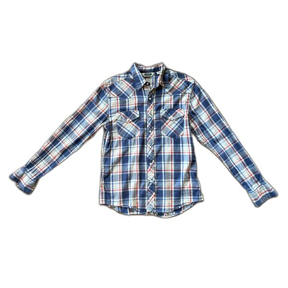 Salt Valley Western Blue Red Plaid Pearl Snap Western Shirt Top Mens Size Medium - Picture 3 of 10